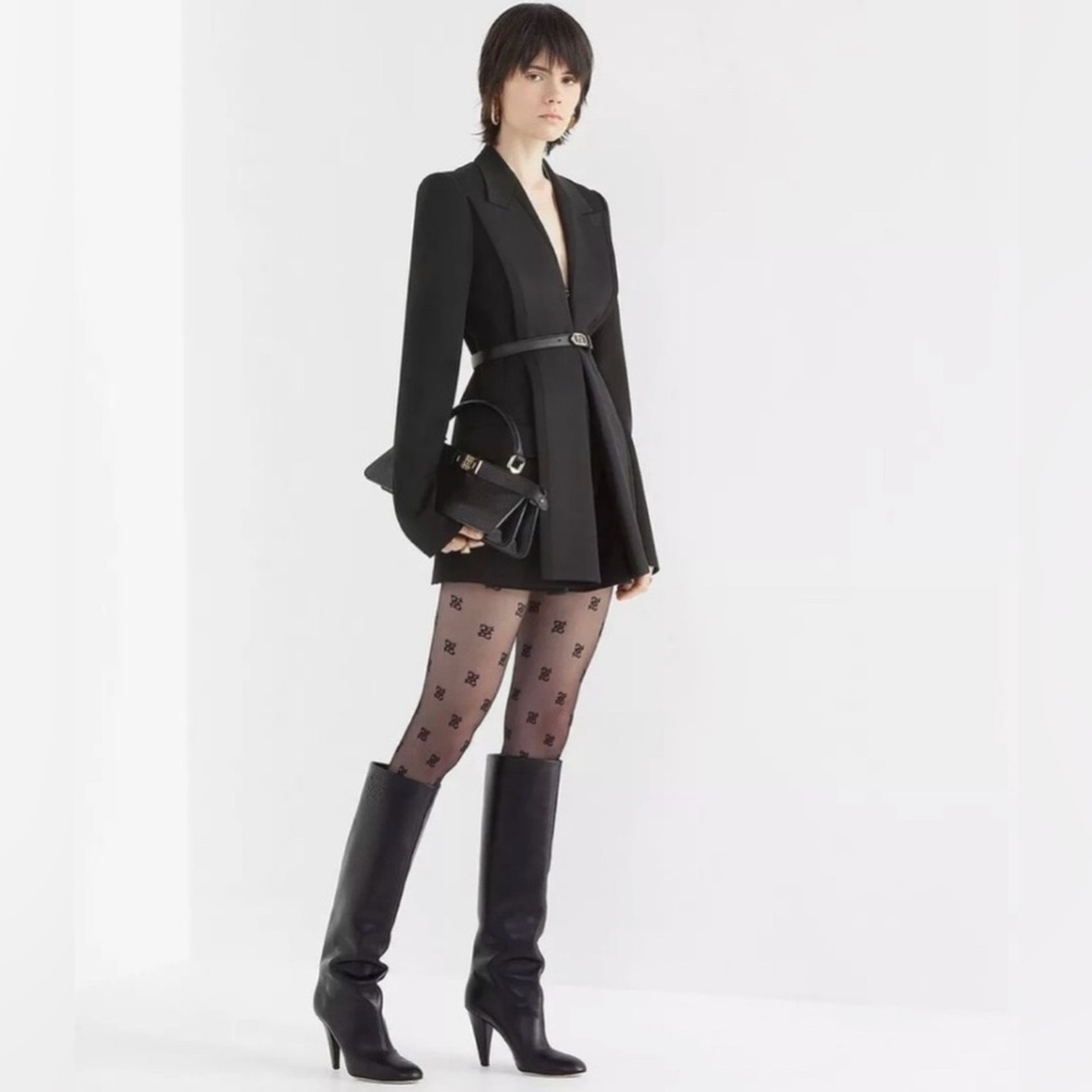 FENDI Karligraphy Leather Knee High Black Boots - Picture 2 of 12
